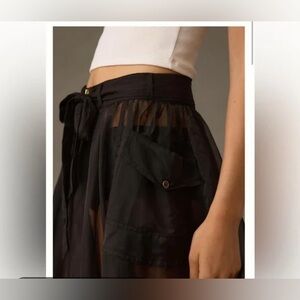 Anthropologie🐦‍⬛black Sheer Parachute Cargo Maxi Skirt Gold Hardware SZ 4 NWOT